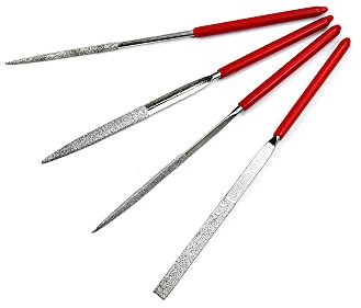 KAIAIWLUO Set di File di Diamanti,4 Pezzi Mini Piccoli File di ago Tiangolare Kit di File Metallici a Forma Piatta Artigianale Legno Raspa per Set di File diamantato in Pietra di Vetro in Legno