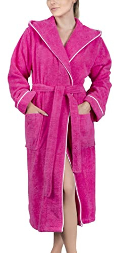 LAYNENBURG Accappatoio da Donna in spugna - collo a scialle - lungo - 100% Cotone (360g/m2) - OEKO TEX Standard 100 - Taglia (XXXL, Fucsia)