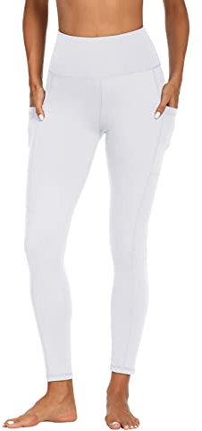 FOTOCITI Sport Leggings Damen mit Tasche High Waist Sportleggins Lang Blickdicht Sporthose Push Up Yogahose Bauchweg Laufhose Fitnesshose Hose(1-Weiß, L-XL)