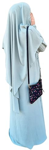 Yaqeen Abaya + Khimar Diamant-Diamant-Dreieck-Schliff-Set, langer Hijab-Muslim-Schal, Jilbab-Muslimisches Maxikleid Gebetskleid, mintgrün