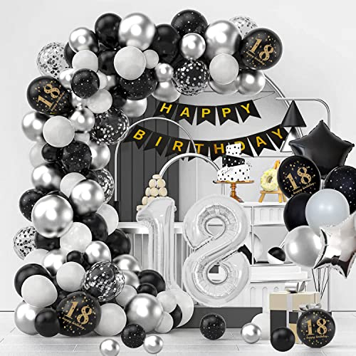 18 Geburtstag Deko Luftballons, 18. Geburtstag Mann Frauen, 18 Jahr Geburtstagdeko,Happy Birthday Girlande Ballons Schwarz Silber Deko,Konfetti Luftballons, Birthday Party Decorations (18)
