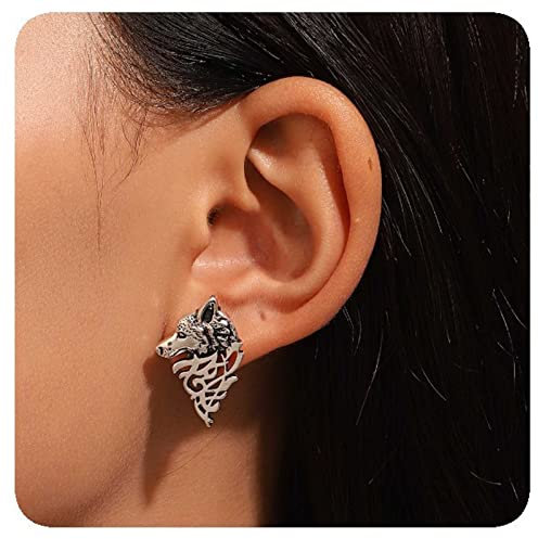 Allereya Vintage Wolfskopf Ohrringe Punk Wolf Ohrringe Norse Wikinger Ohrringe Silber Wolfskopf Ohrstecker Ohrringe Tier Halloween Ohrringe Schmuck Für Frauen Und Mädchen (silber)