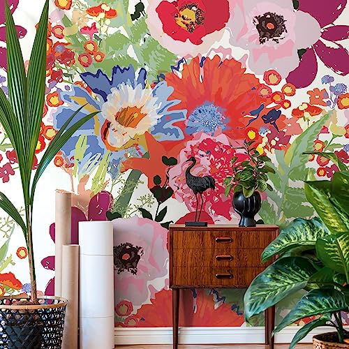 Livingwalls Non-Woven Wallpaper - Floral Wallpaper in White, Red and Blue - Wall Wallpaper for Various Rooms - XXL Wall Picture 2.80 m x 1.59 m
