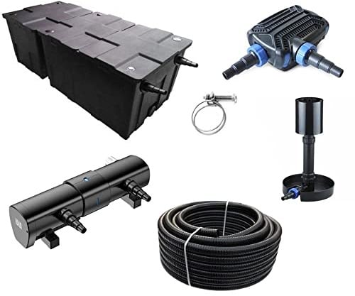 AquaOne Kammerfilter Set mit Teichpumpe und Wasserklärer I Filteranlage CBF-550 B für einen Teich bis 90.000 Liter I Komplettset mit UVC Klärer 110W Eco Pumpe 70 Watt Skimmer Teichschlauch Nr.81