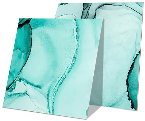 Hiseng Fliesenaufkleber, Marmor Stil Wasserdicht Ölfest Stickerfliesen Mosaik Marmor Deko Selbstklebende Fliesenfolie für Badezimmer Wohnzimmer Küche, 20x20cm (Türkis,12 Stück)