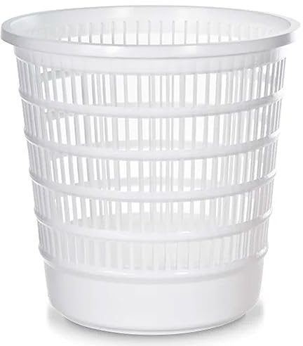 Acan Tradineur - Papelera de plástico con rejilla, cubo para basura, hogar, despacho, oficina, estudio, ligera y resistente, fabricada en España (Blanco - 24,5 x 22,5 cm)