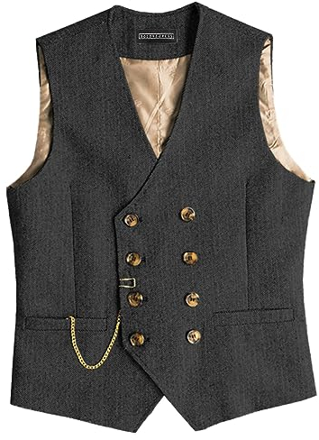 Solovedress Mens Vintage Wolle Anzugweste Regular Fit Weste Anzug Weste für Hochzeit Groomsmen(Black,M)