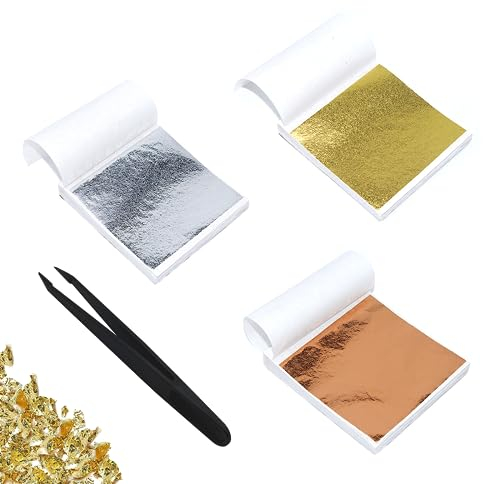 CATELL Blattgold, 300 Blatt Imitation Blattgold zum Basteln Schlagmetall Kunstprojekt Blattkupfer für DIY Crafting Dekoration Kunstprojekt Möbel Gold Silber Roségold (9 * 9cm)