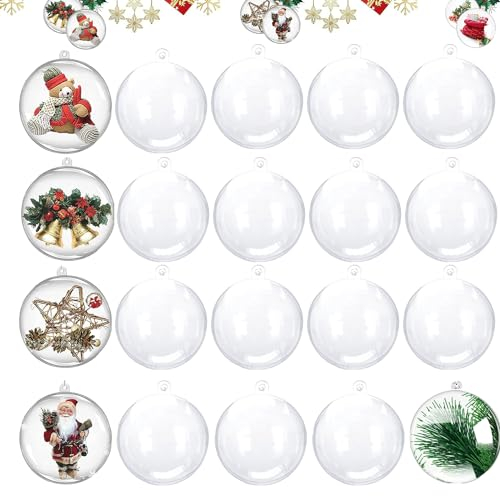 20 Stück Weihnachtskugeln Klar, Befüllbare Acrylkugeln Transparente Plastik Weihnachtsbaumkugeln Weihnachtskugeln Baumschmuck Christbaumkugeln Klar für Weihnachten, Hochzeit, Party, Wohnkultur