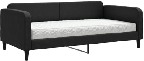 vidaXL Tagesbett, Gästebett mit Matratze, Sofabett Schlafsofa für Schlafzimmer Wohnzimmer, Bettsofa Sofa 2-in-1, Schwarz 100x200cm Stoff