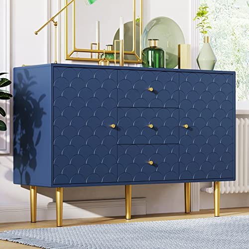 soges Cassettiera con Armadi e Cassetti, Credenza Tavolo Console, Mobile portaoggetti con ripiano regolabile per soggiorno, camera da letto, blu navy, 120 x 40 x 82 cm