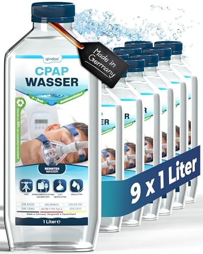 9x Qindoo CPAP Wasser für Sauerstoffgerät Atemgas-Befeuchtung CPAP Geräte, Inhalator, Luftbefeuchter, Bedampfer, Verdampfer (9 Liter)