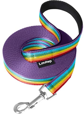 Loutep Rainbow Training Lead for Dogs 3m 5m 10m 15m 20m 25m 30m Strong Nylon Rope Extra Long Line Dog Lead Leash with Padded Handle for Large Medium Small Puppy Recall Pet Walking Obedience