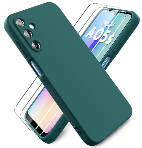 Ikziwreo - Hülle für Samsung Galaxy A05s Handyhülle, mit 2 Stück Displayschutzfolien, Reiner Farbe Ultradünne Weich Silikonhülle, Stoßfeste Anti-Scratch Gummi Schutzhülle - Nachtgrün