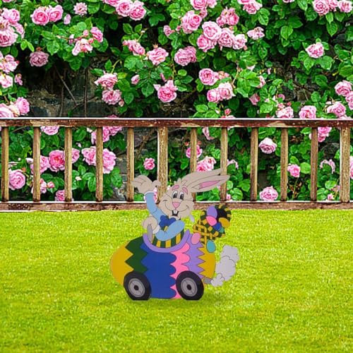 Osterhase Osterdeko Hase Gartendeko Figur Vintage Frühling Gartenstecker Osterstecker Handmade Garten Stecker Deko Ostern Hase Werbeschilder Gartenschilder für draußen drinnen (NJ-C, One Size)