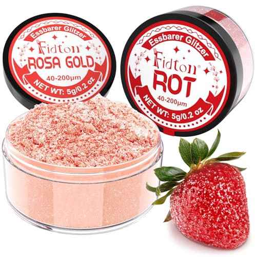 Essbarer Glitzer für Getränke - Fidton 2 Farben Lebensmittelfarbe Pulver Set, Glitzer Essbar für Torten, Fondant, Donut, Edible Glitter für Getränke, Cocktail, Essbares Glitzer Rosa Gold und Rot - 5 g