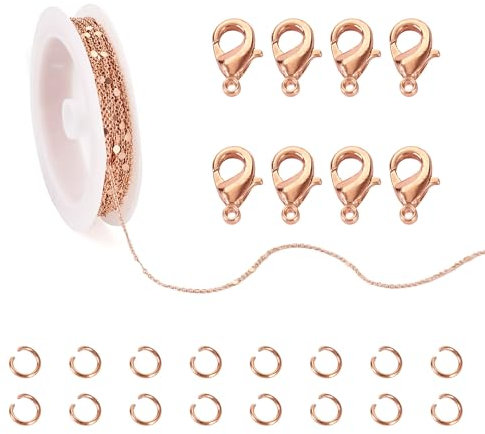 PandaHall 5m Brass Link Chains Rose Gold Extension Chain Necklace Chain Bulk with Lobster Claw Clasps Jump Rings for Bracelet Jewellery Making