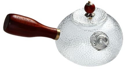 MAGICLULU Théière de Style Chinois 335ml Manche en Bois, Design Rétro Élégant, Texture Martelée, Moins de Gouttes, pour Bureau et Extérieur