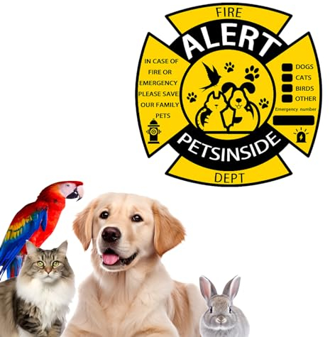 Nouiroy Pet Inside Warn-Aufkleber, Rettung unserer Haustiere, Notfall-Aufkleber, Alarm-Sicherheitsaufkleber, selbstklebender Vinyl-Aufkleber für Tür, Auto, SUV, Gelb, 2 Stück