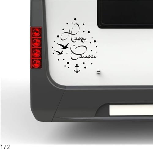 Happy Camper mit Anker Vögeln Möwen ca 30cm Hochwertiger Wohnmobil Aufkleber Camper Wohnwagen Womo Mobile