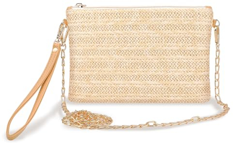 KALIONE Womens Straw Purse, Rattan Clutch Vacation Purses Straw Beach Bags Woven Crossbody Bags with Strap for Women Girls (Khaki)