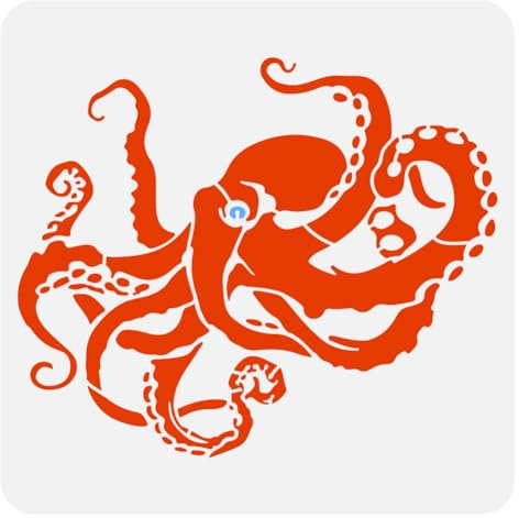 FINGERINSPIRE Oktopus Schablone Zum Malen 30x30 cm Kunststoff PET Blume Oktopus Muster Malschablone Wiederverwendbare Meerestier Zeichenvorlage Meeresthema Schablone Für Zuhause Wand Bodendekoration