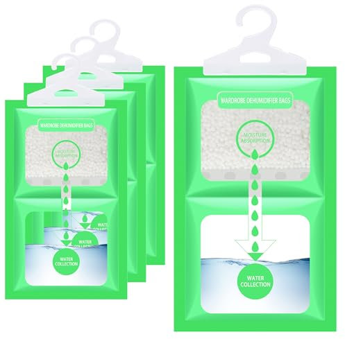 Wardrobe Dehumidifier Bag 3 Pack Moisture Absorbers, Hanging Interior Ideal to Stop Damp & Condensation for Wardrobe, Cupboard, Home, Kitchen, Garage, Bedroom, Caravan, Office, Basement - 300G Total