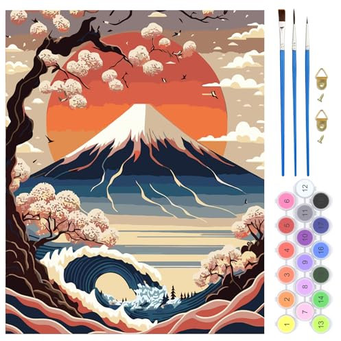 QENSPE Malen Nach Zahlen Erwachsene Mt. Fuji Landschaft Mit Knitterfreie Leinwand, Pinsels Und Acrylfarbe - Diy Paint by Numbers Handgemalt öLgemäLde Kit Als Geschenk 40 x 50cm