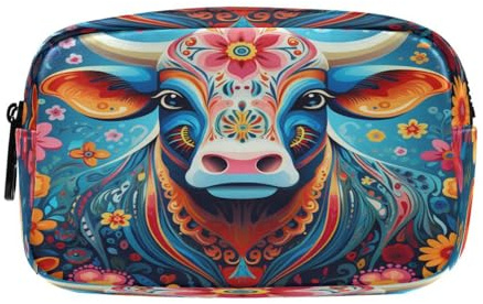 Blumenmuster Kuh Federmäppchen Federtaschen Mäppchen Große Kapazität Schlamperbox Kosmetik Make-up Tasche für Jungen Mädchen Schule Schüler