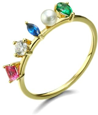 Stfery Goldring Damen 750 Echtgold Ring für Frauen Rund Perle Ring Frauen Verlobung