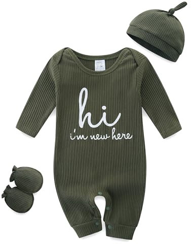 KIDDLETOWN Schlafanzug, 3er Pack Schlafstrampler mit Hut und Handschuhe, Baumwolle Pyjamas Langarm Strampler 0-3 Monate Schlafoverall für Mädchen und Jungen