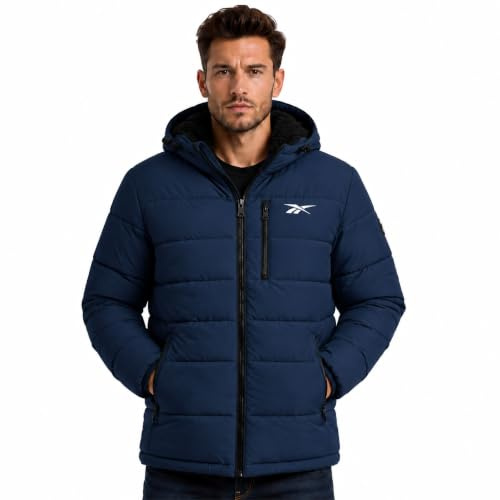 Reebok Herren Coat 1000000618 | Wetterbeständige Taft-Steppschale, Vislon-Reißverschlüsse mit Logo-Ziehern, Lycra-gebundene Kapuze, Bündchen und Saum