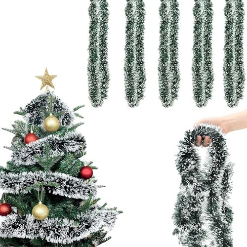 Ajuanbazha Ghirlanda Natalizia per Albero 10m, Festoni Natalizi Verde, Ghirlande Natalizie per Scale e Camino, Ghirlanda di Orpelli per Decorazioni Natalizie Interni ed Esterni (2M)