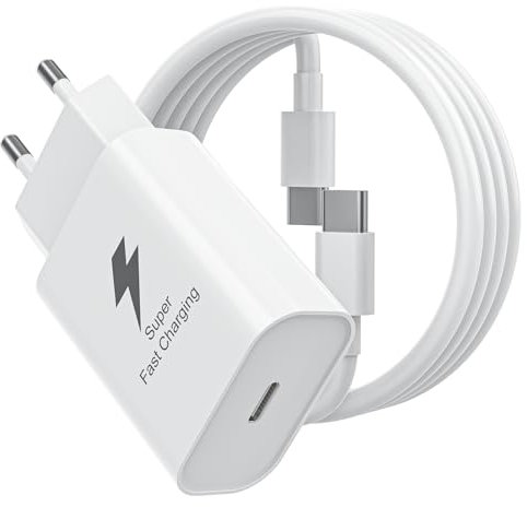 Cargador 25W Tipo C Carga Rápida para Samsung Galaxy A56 A55 A54 5g A53 A55 A34 A33 S25 S24 S23 S22 S21 S20 M53 M54 M34 M33 M34 Note 20 Note 10 A71 A70 A52 A52S A51 A40 etc,con 2M Cable (Blanco)