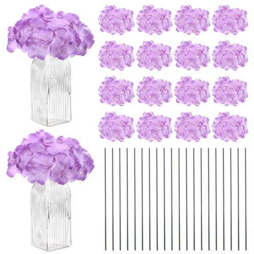 M METERXITY 40-Pack Silk Hydrangea Flowers, Artificial Flowers Heads with 40pcs Stems, Full Hydrangea Flowers for Home Decor/Wedding/Christmas/DIY/Party/Garden[Deep Purple Edge Lavender Heart]