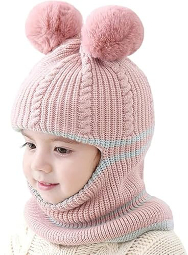 ARROMI Schlupfmütze Kinder, Schlupfmütze Baby, Schalmütze Kinder, Wintermütze Jungen Schalmütze Niedlich Bär Strickmütze Kindermütze Mit Fleecefutter Mütze Schal Set Mädchen Beanies Für 2-6 Jahre