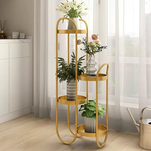 Metal Plant Stand 4Tier Flower Pot Holder for Patio Garden Balcony Small Potted Plant Stand for Indoor and Outdoor Use MultiPurpose Tiered Plant Stand (Gold)