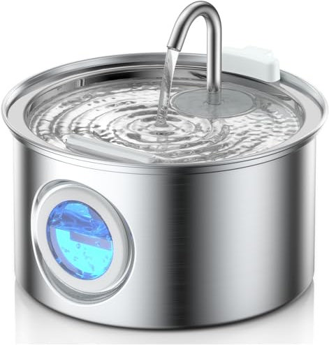 Stainless Steel Cat Water Fountain for Drinking, 2.5L Metal Pet Water Dispenser, Automatic Water Fountain Cat Bowl with Faucet, Ultra Quiet Pump and Water Level Window