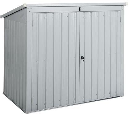 Gerätehaus Metall grau abschließbar mit Pultdach 2 Türen Klappdach Moena