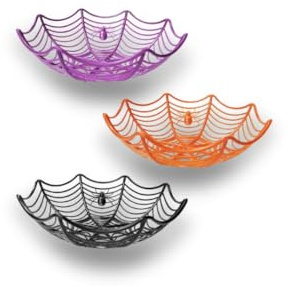ARCUS Spider-Web Basket 3 Piece Set, Halloween Creative Candy Bowl, Fruit Food Toy Basket, Trick or Treat Decorative Party Bowl Holder - Black, Orange & Purple