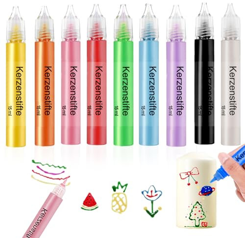 Scentoria 9 Stück Wachsstifte für Kerzen, Kerzen Bemalen Set Bunt 15 ml, Wachsstifte für Kerzen, Kerzenstifte, Candle Pen für Kerzen Verzieren, Kerzen Bemalen, Tassen Bemalen, Keramik Bemalen set