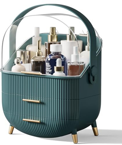 Warmiehomy Multi-Function Make Up Case Dustproof Cosmetic Storage Box, Organizer Skin Care Products Jewelry Organizer skin care organiser for Bedroom Bathroom Desktop (Green)