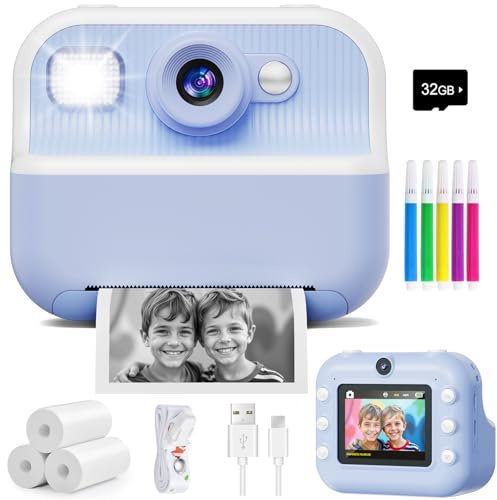 Sofortbildkamera, Vorne Hinten Dual Selfie Kinderkamera mit 1080P Videos, Urlaub Geburtstag Geschenke für Kinder Alter 3-12, Kleinkind Tragbare Reise Druck Digitalkamera Spielzeug für 4 5 6 7 8 9