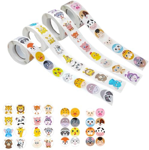 ZEPIQOR 4 Bände, 2000 Stück Aufkleber für Kinder, sticker, sticker kinder, aufkleber kinder, Belohnungsaufkleber, Motivationsaufkleber für Kinder, geeignet für Schule, Klassenzimmer