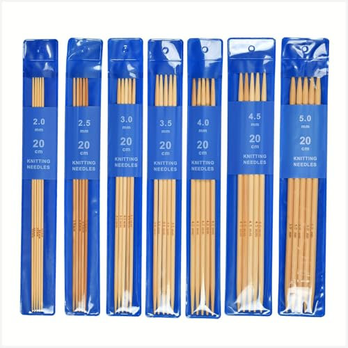 7 Paar Stricknadeln,Stricknadeln Socken Set,Nadelspiel Stricken Anfänger,Bambus für Holz,Rundstricknadel Stricknadel Sockennadeln,Doppelspitzen Knitting Needles mit Nadellehre