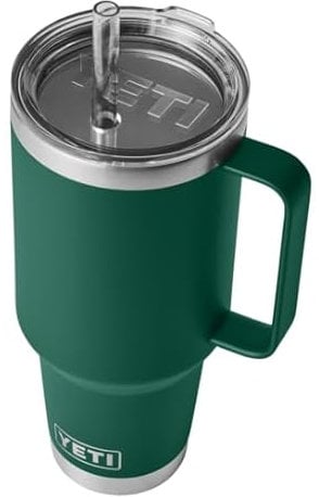 YETI Rambler Straw Mug, Stainless Steel Vacuum Insulated Mug with Stronghold Lid, Black Forest Green, 42 oz (1242 ml)