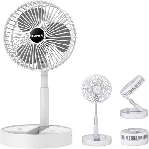 Ventilador plegable telescópico, ventilador de escritorio plegable recargable por USB, ventiladores de escritorio portátiles para viajes, ventilador silencioso de pie inalámbrico plegable para