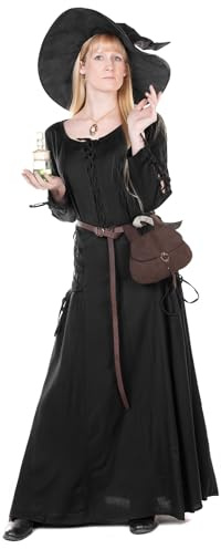 Andracor Langes schwarzes Hexenkleid für Damen - Größe: XS - Kostüm-Gewand Halloween, Karneval & Horror-Party
