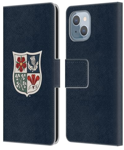 Head Case Designs Offizielle British and Irish Lions Heritage-Blau Abzeichen Leder-Wallet-Hülle Kompatibel mit Apple iPhone 14