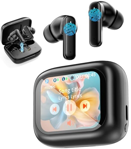 Vabaso Kabellose Ohrhörer mit Smart-Touchscreen, In-Ear-Kopfhörer mit 10-mm-Treibern für großen Bass, 24-Stunden-Spielzeit, Hi-Fi-Stereo-Sound, ANC/ENC Geräuschunterdrückung, IPX5, Kopfhörer für